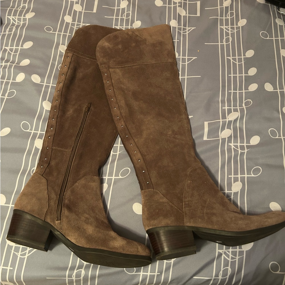 Brown Suede Knee-High Boots - Picture 2 of 6